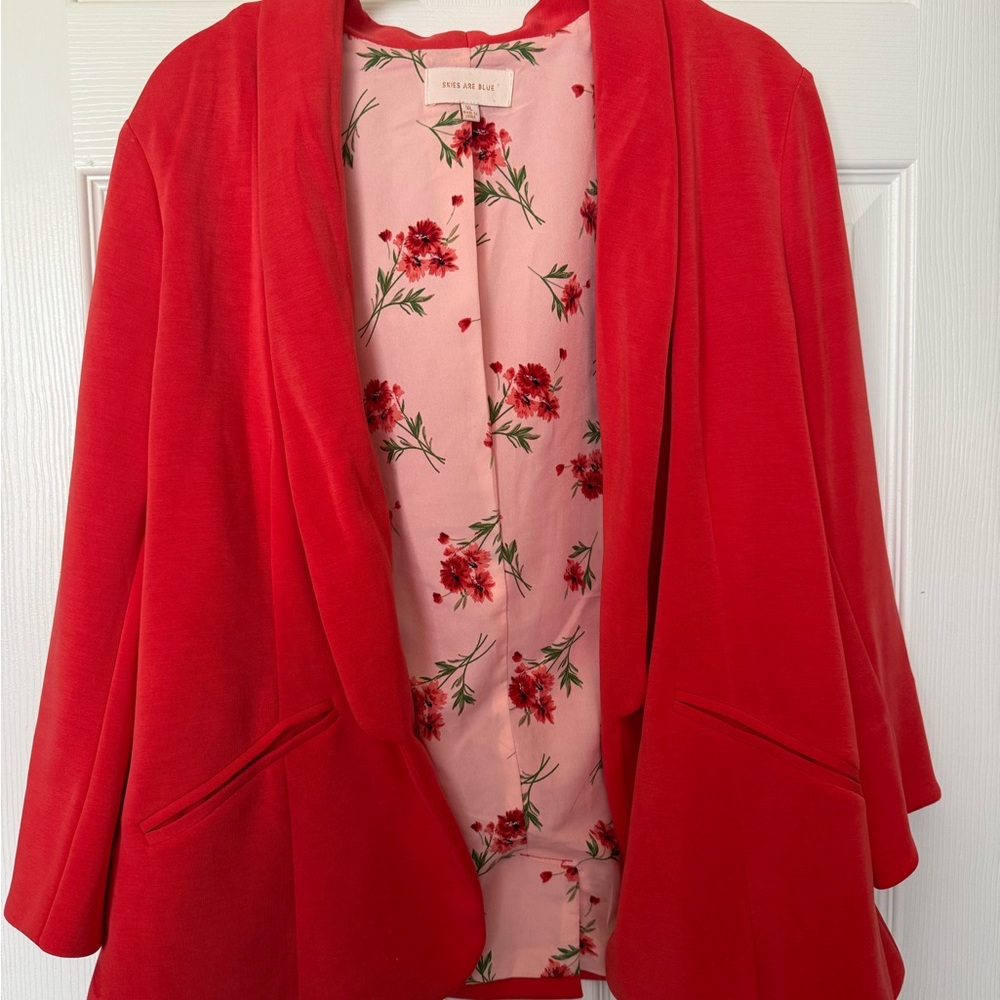 Skies Are Blue Red and Pink Floral Blazer